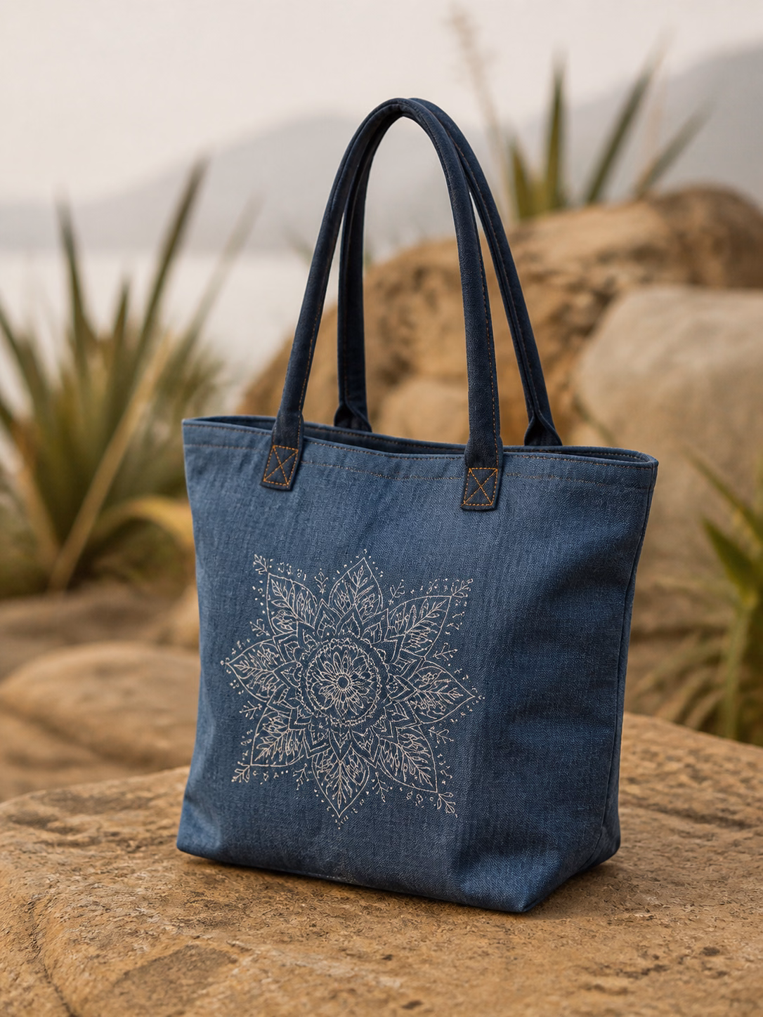 Indigo hemp tote bag