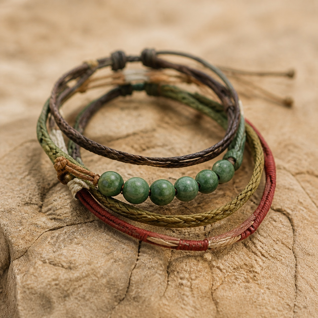 Handmade natural-fibre bracelets