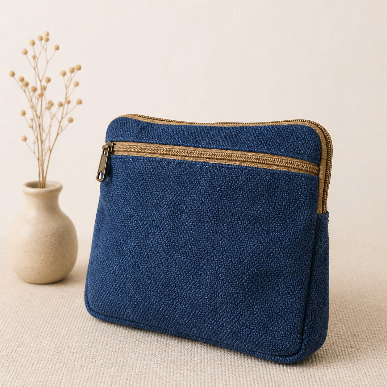 Indigo hemp travel pouch